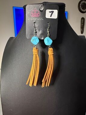 Paparazzi Turquoise Stone with Mustard Tassel Drop Earrings